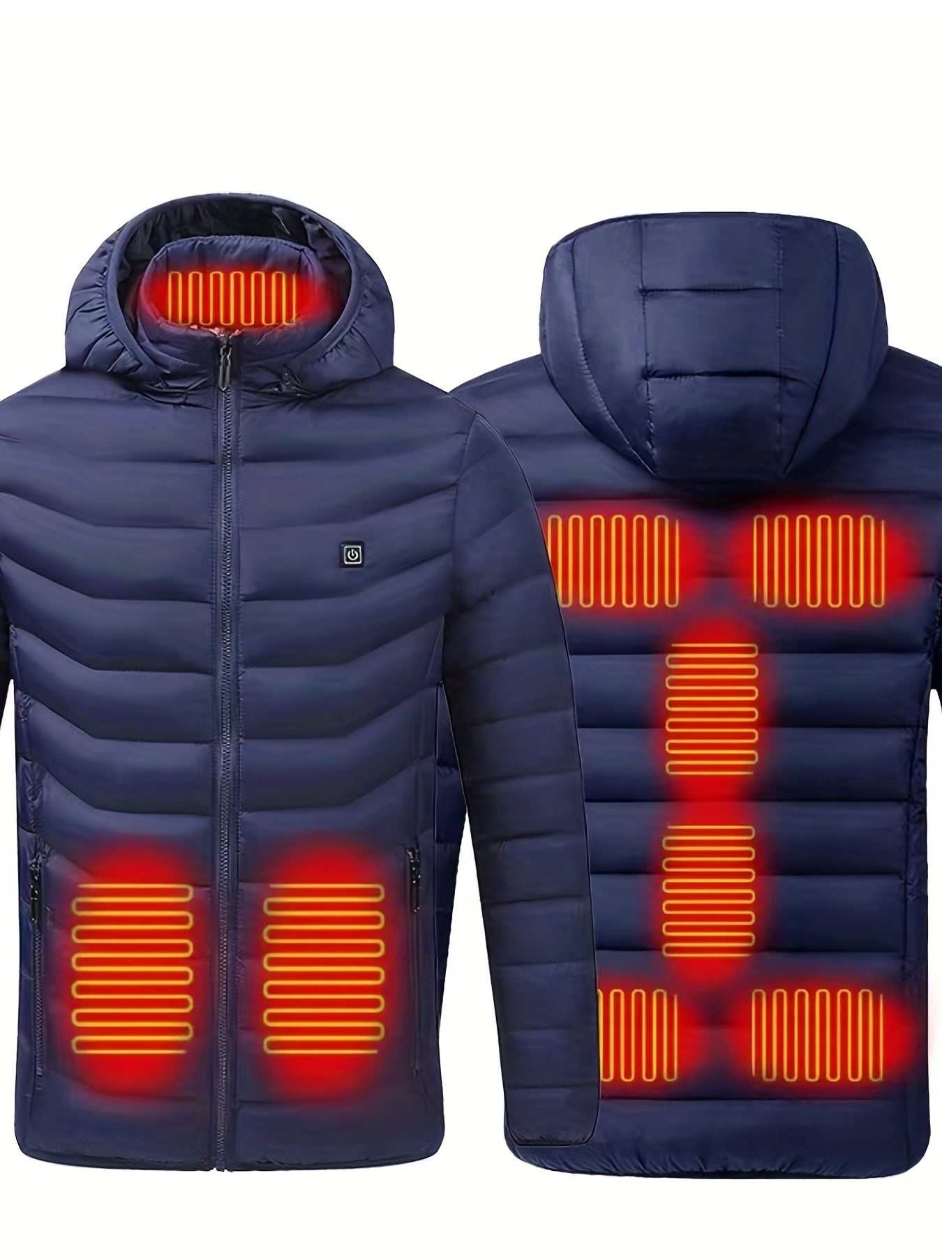 Men's Lightweight Heated Jacket - USB-Powered, Quilted Winter Coat with Adjustable Temperature Control, Zip-Up Hooded Design, Long Sleeves, Outdoor Warmth (Battery Not Included), Winter Jacket