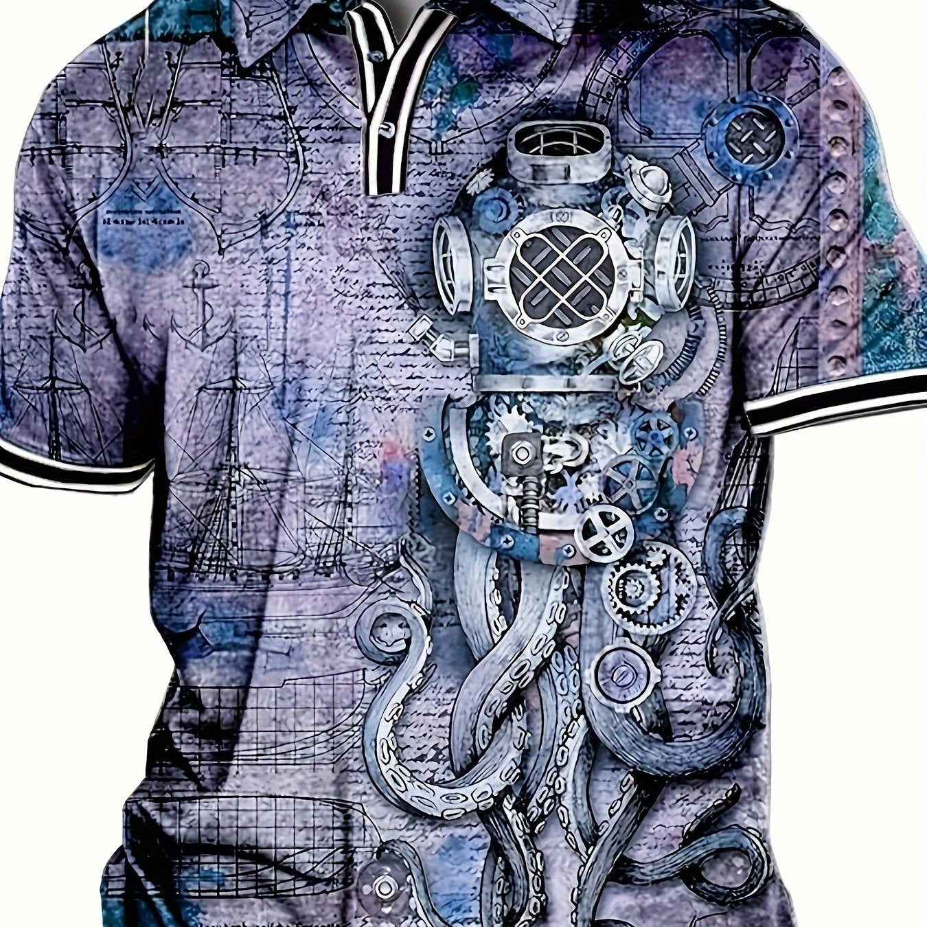 Men's Casual Shirt with Unique Octopus Print - Breathable Polyester, Perfect for Golf & Outdoor Activities