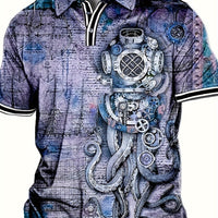 Men's Casual Shirt with Unique Octopus Print - Breathable Polyester, Perfect for Golf & Outdoor Activities