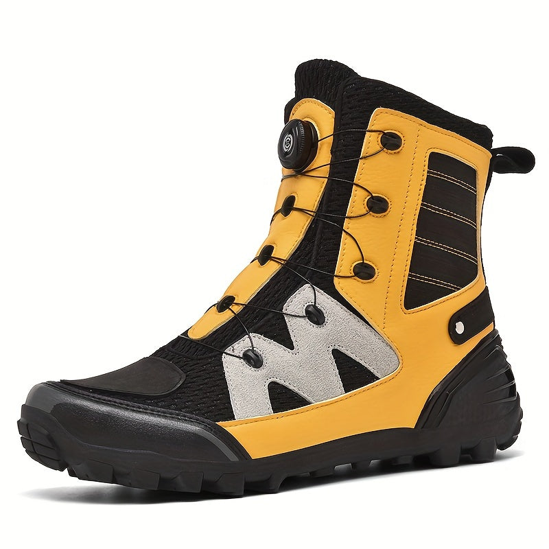 Men's Professional High Top Motorbike Boots With Adjustable Rotating Buckle, Comfy Non Slip Durable Microfiber Upper Rubber Sole Shoes, Men's Footwear