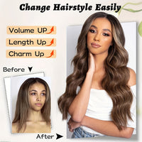 4*1 U-Part Lace Front Long Wigs For Women Middle Part Wavy Curly Wig With Dark Roots Synthetic Heat Resistant Fiber Wig For Daily Party Use (Brown With Blonde)
