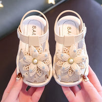 Girls Baby Flower Trendy Breathable Closed Toe Sandals, Lightweight Soft Sandals Crib Shoes For Indoor Outdoor Spring