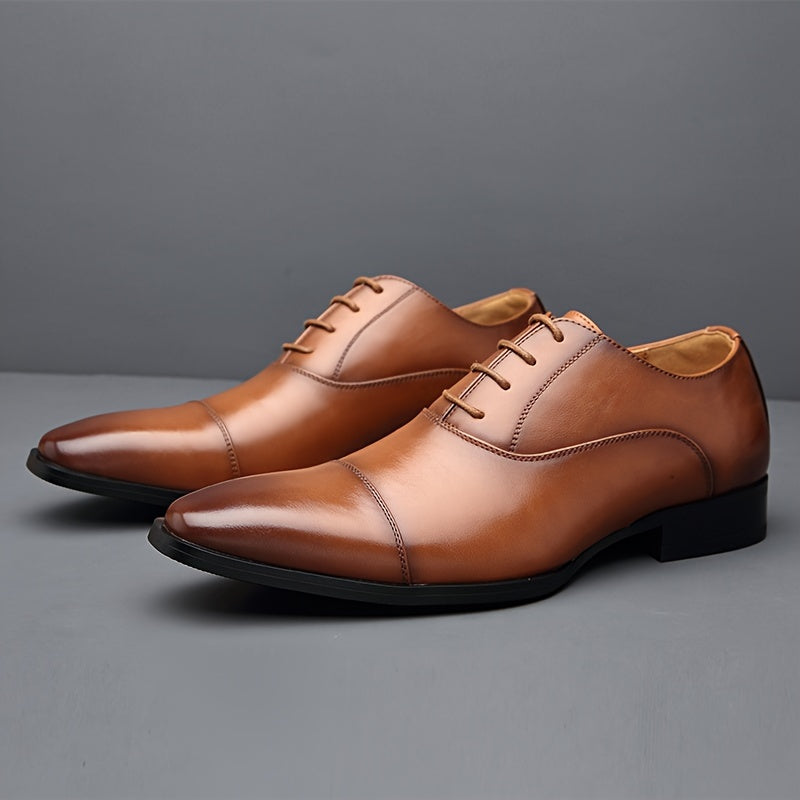 Men's Cap Toe Oxford Shoes, Comfy Non Slip Rubber Sole Lace Up Durable Formal Shoes, Men's Footwear