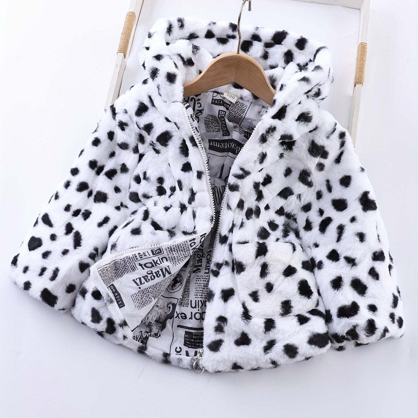 Winter Girl's Fleece Leopard Print Coat, Casual Hooded Jacket For Kids
