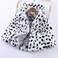 Winter Girl's Fleece Leopard Print Coat, Casual Hooded Jacket For Kids