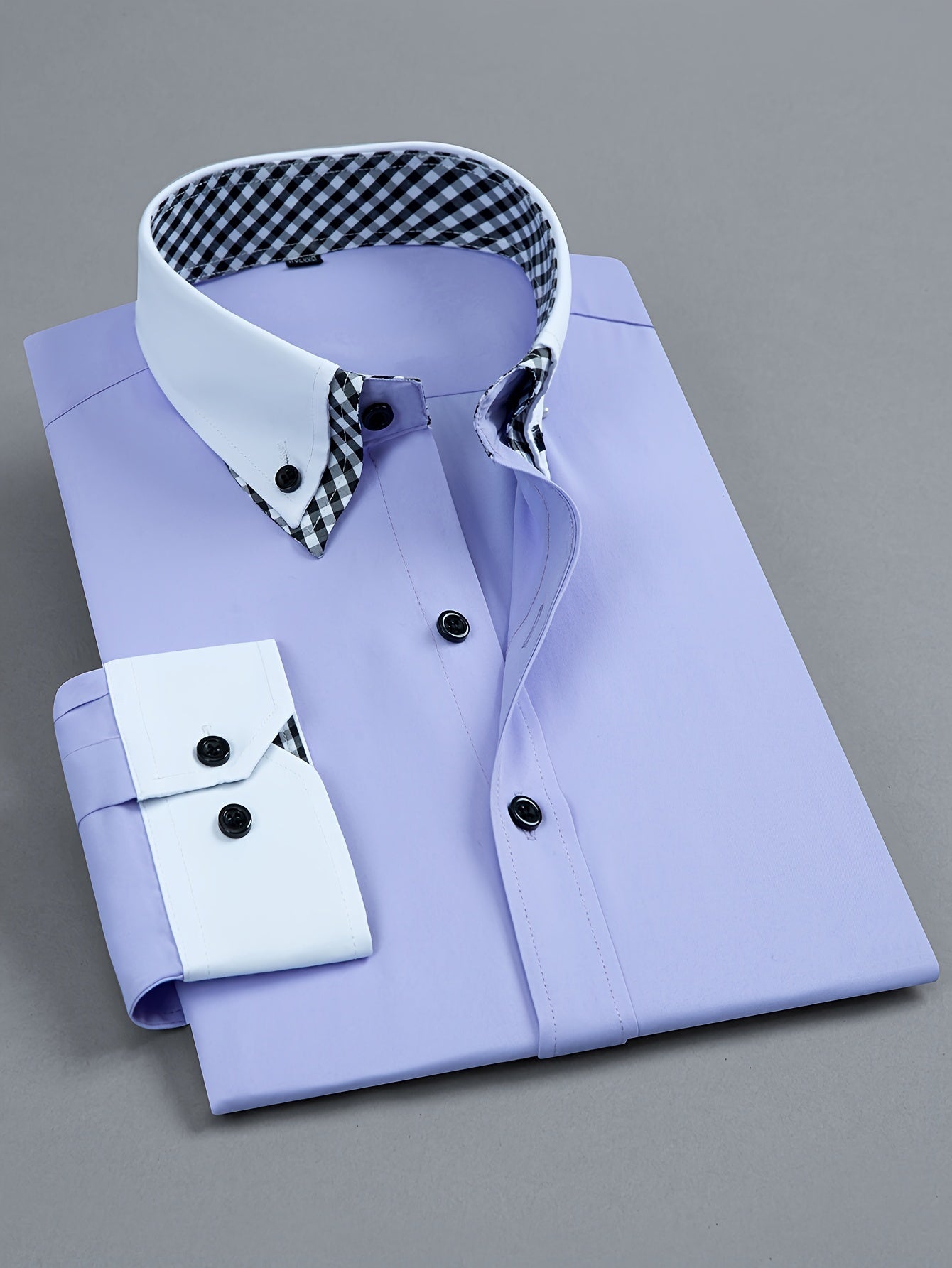 Chic Spring/Fall Men's Casual Shirt - Contrast Collar, Color Block, Long Sleeve, Easy Care, Perfect for Weekend