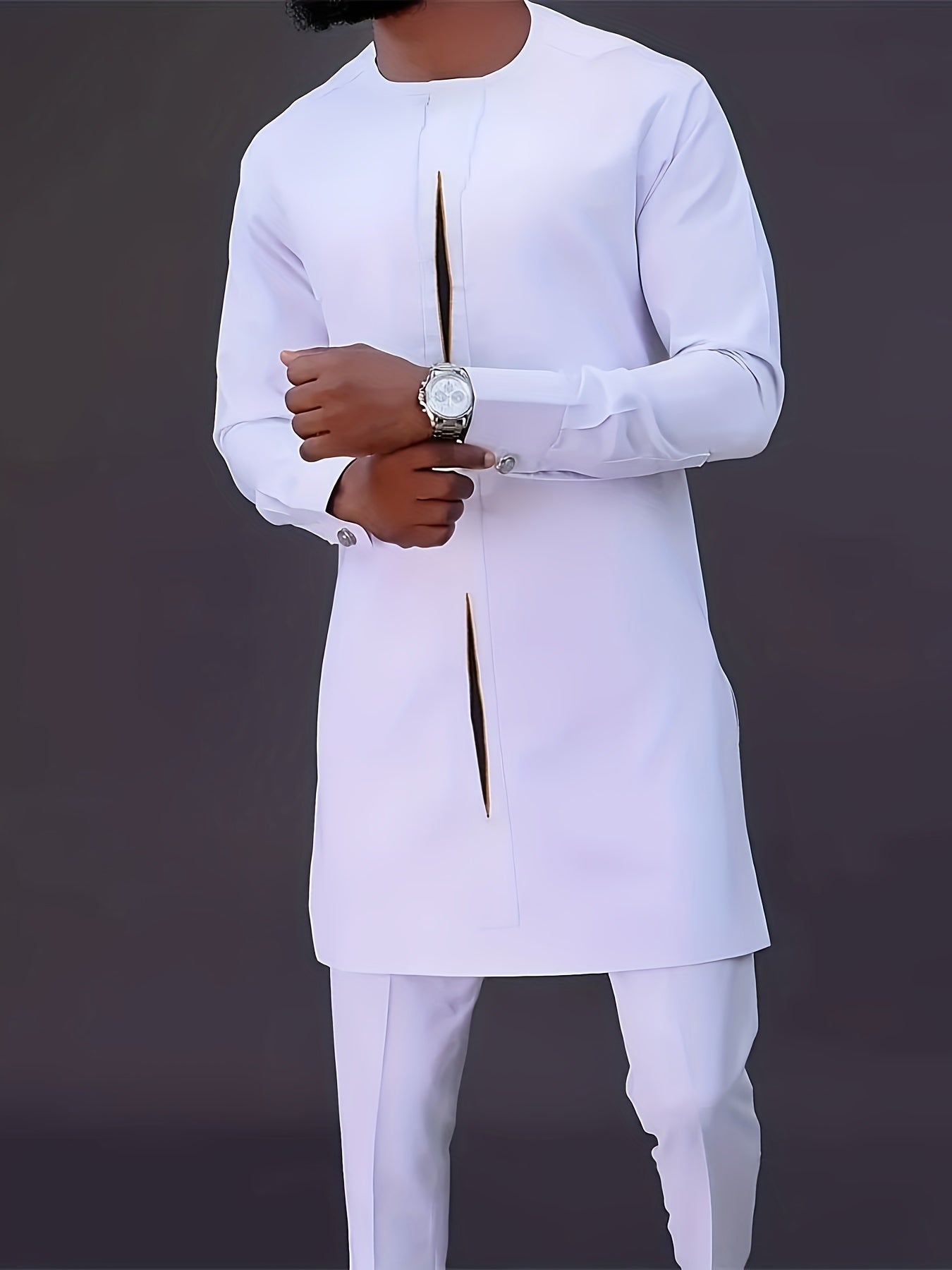 African Dashiki Men'S Suit Long Sleeve Top Printed  Shoulder Zip  Round Neck  Slit At Hem  Elastic Pants  African Clothing  Plus Size Men'S Suit  Men'S Casual Shirt And Pants 2 Piece Set  Four Seasons New 1 Set Street Style P
