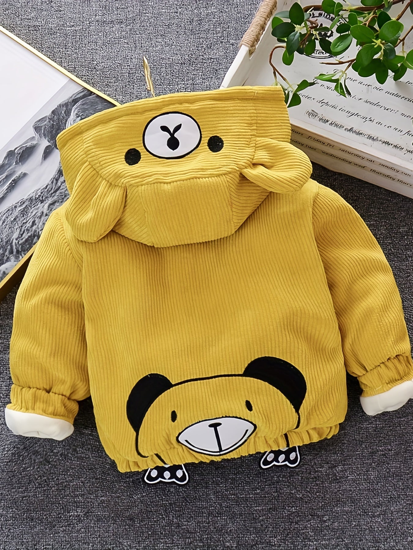 New Children's Warm Winter Thick Coat Cute Bear Shape Baby Corduroy Hooded Zip UpJacket