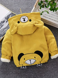 New Children's Warm Winter Thick Coat Cute Bear Shape Baby Corduroy Hooded Zip UpJacket