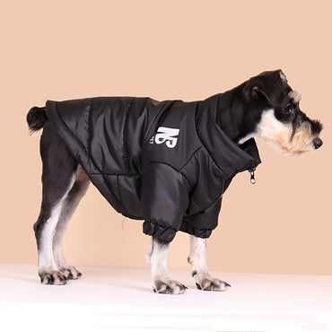 Thick Padded Winter Warm Dog Coat, Reflective Letter Graphic Jacket With Zip Up For Cold Seasons