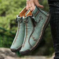 Handmade Men's Ankle Boots, Classic Stitching Outdoor Casual Zipper Shoes