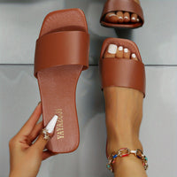 Women's Colorful Slide Sandals - Fashionable Open-Toe Flats with Ankle Strap, Faux Cover Upper & Rubber Sole, Casual Summer Shoes in Red, Green, Yellow, Blue, Brown, Black, White, Summer Footwear | Fashionable Flats | Durable