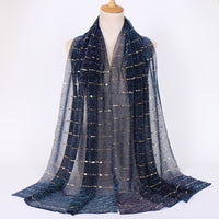 Women Solid Color Scarf Thin Breathable Shawl Lightweight Sparkling Metallic Wrap