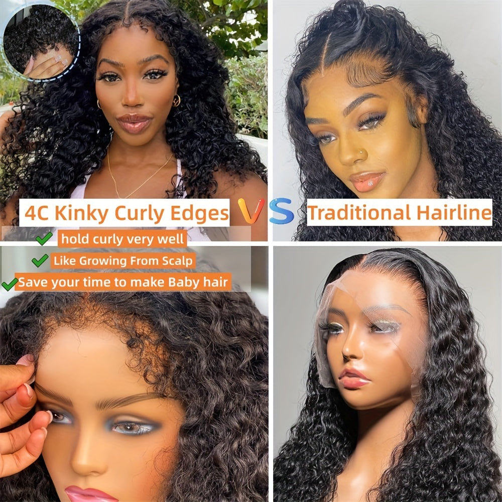EMOL 180% Density Kinky Curly 13x4 Lace Front Wig - Pre-Plucked 4C Natural Look, Transparent Lace, Glueless for All Women