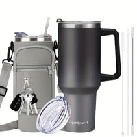 40oz Tumbler with Handle and Straw Lid& Carrier Bag, Durable Stainless Steel Travel Coffee Mug, Reusable Straw, Suitable For Hot And Cold Drinks, BPA-free Metal Water Bottles, Valentines Day Gifts, Wedding, Mens Gifts, Gifts