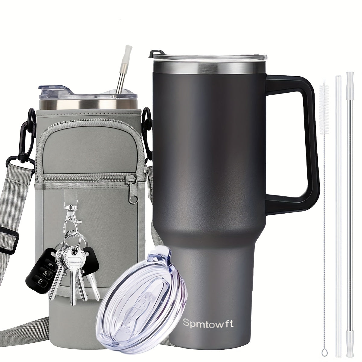40oz Tumbler with Handle and Straw Lid& Carrier Bag, Durable Stainless Steel Travel Coffee Mug, Reusable Straw, Suitable For Hot And Cold Drinks, BPA-free Metal Water Bottles, Valentines Day Gifts, Wedding, Mens Gifts, Gifts