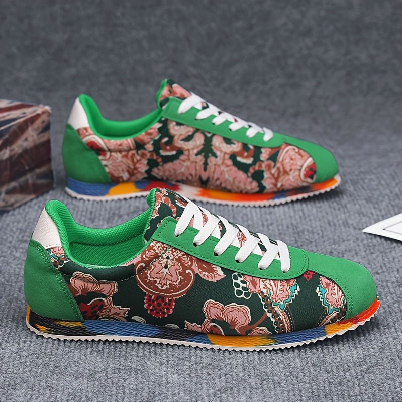Stylish Floral Men's Canvas Shoes - Comfy, Non-Slip, Durable Lace-Up Vintage Sneakers with Ethnic Pattern for Men's Footwear - Perfect for Casual Outings