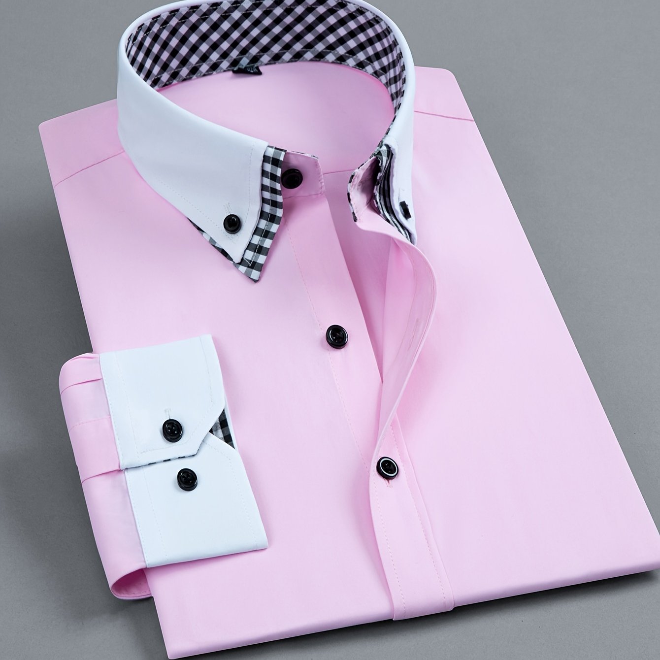 Chic Spring/Fall Men's Casual Shirt - Contrast Collar, Color Block, Long Sleeve, Easy Care, Perfect for Weekend