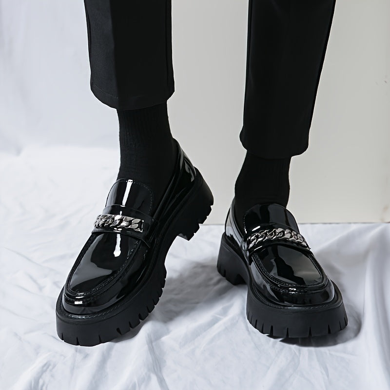 Men's Platform Business Shoes, Comfy Non Slip Casual Durable Rubber Sole Chunky Office Shoes, Men's Footwear