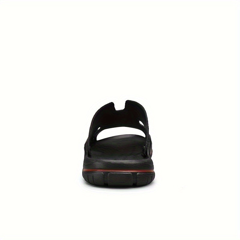 Men's Trendy Open Toe Breathable Split Cow Leather Upper Slippers, Comfy Non Slip Casual Rubber Sole Slides, Men's Footwear