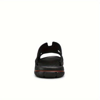 Men's Trendy Open Toe Breathable Split Cow Leather Upper Slippers, Comfy Non Slip Casual Rubber Sole Slides, Men's Footwear