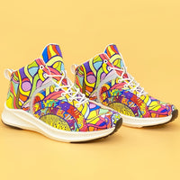 Hand-Painted Cartoon Print Women's Reflective Lace-Up High-Top Sneakers - Lightweight Winter-Ready Casual Shoes with Soft Fabric Upper & EVA/Rubber Sole for North American & Mexican Fashion