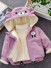 New Children's Warm Winter Thick Coat Cute Bear Shape Baby Corduroy Hooded Zip UpJacket