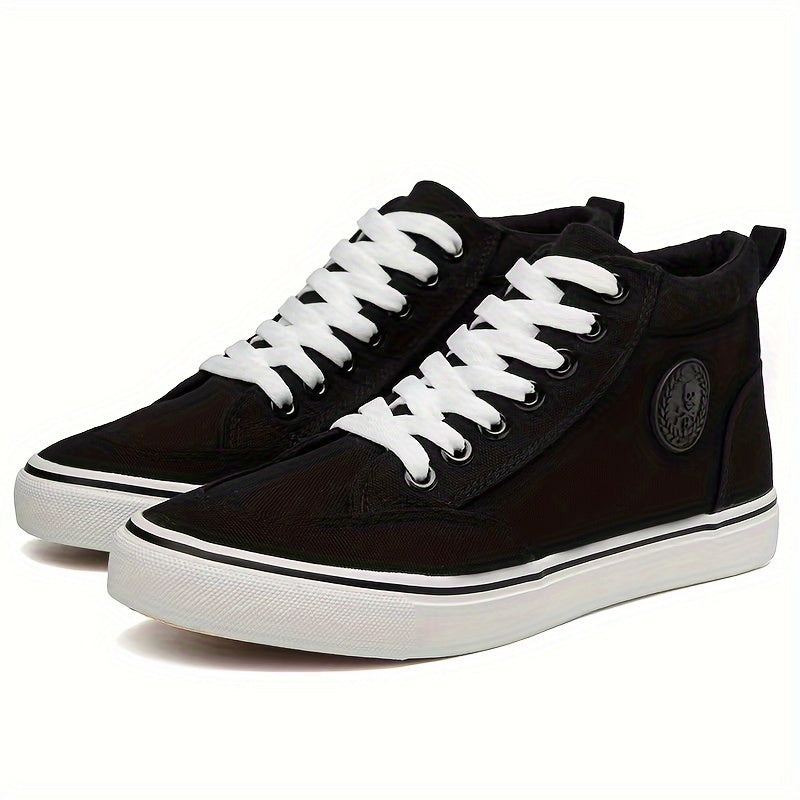 Comfy High-Top Canvas Sneakers - Soft, Breathable, Non-Slip, Durable Rubber Sole, Lace-Up Closure, Perfect for Walking, Casual Outings, and Everyday Wear - Men's Footwear