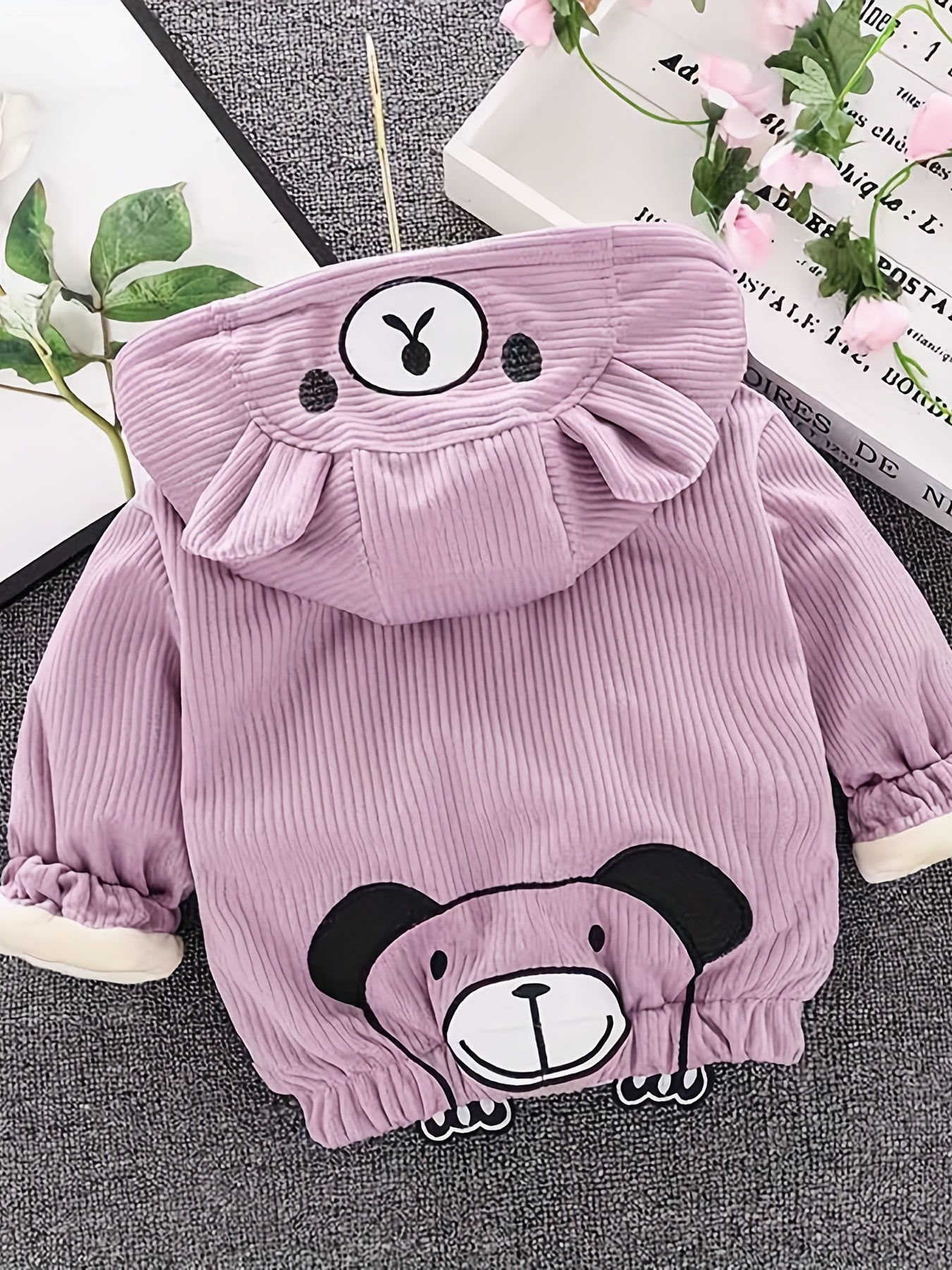 New Children's Warm Winter Thick Coat Cute Bear Shape Baby Corduroy Hooded Zip UpJacket