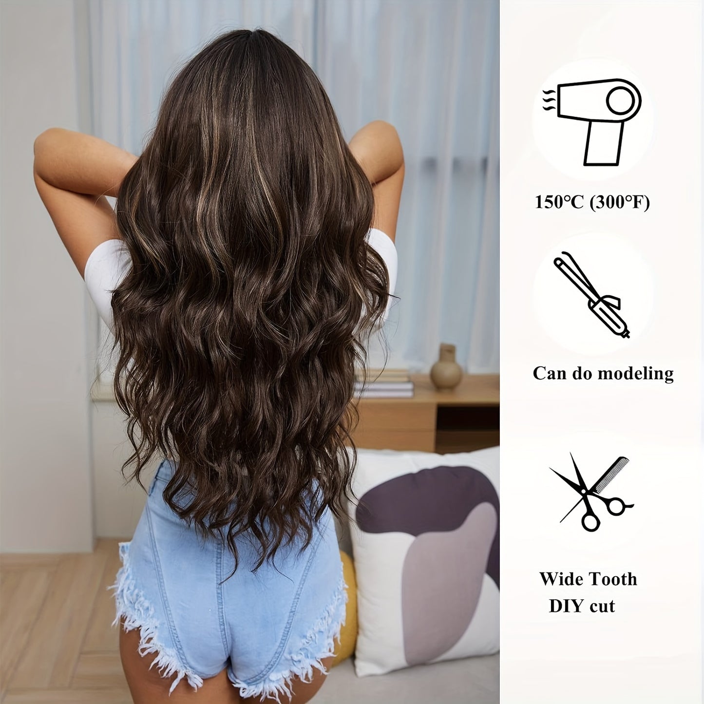 Highlight Long Curly Wavy Wig Synthetic Wig Beginners Friendly Heat Resistant Elegant For Daily Use Wigs For Women