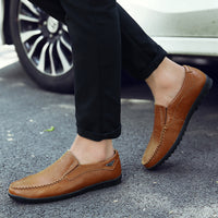 [Comfortable Loafers] CLOHOO Men's Genuine Faux Leather Slip-On Loafers | Non-Slip Comfortable Casual Shoes with Round Toe, Black, Rubber Sole, Faux Cover Lining - All Seasons Durable Footwear, Sleek Loafer Design