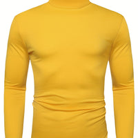 Long-Sleeved Multicolor Turtleneck Shirt for Men - Soft Medium Stretch Polyester Fabric, Regular Fit, High Neck Collar, Machine Washable, Perfect for Spring and Fall Seasons
