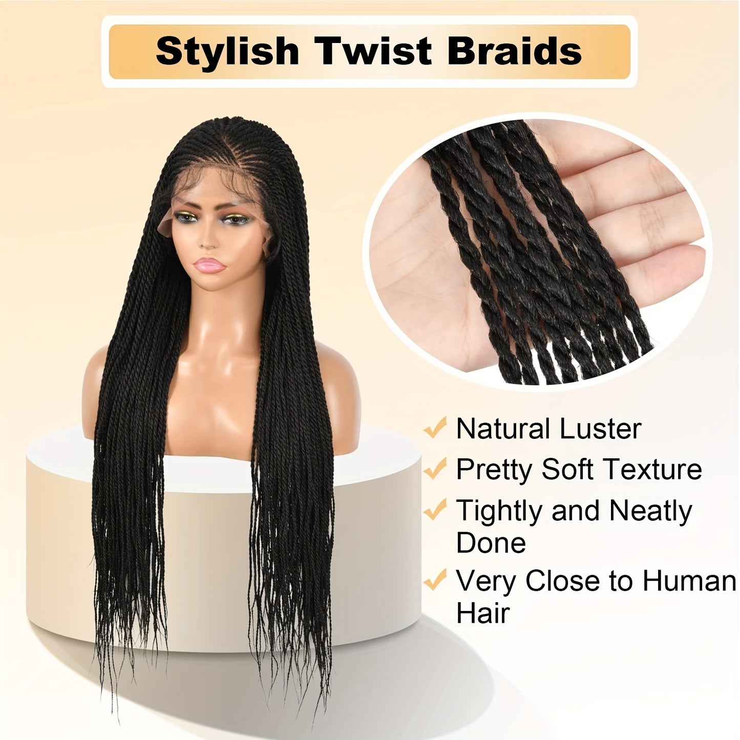 Chic Lace Front Braided Wig For Women - 180% Density, Synthetic Twist Box Braids With Youngsters Hair, Straight Texture, 13X6 Cap