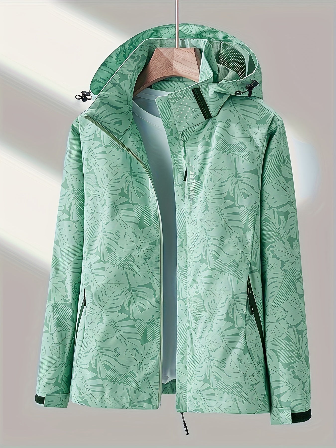 [Tropical Hooded Jacket] Lightweight Women's Hooded Jacket | Casual Zip-Up Outdoor with Tropical Leaf Print, Removable Hood & Adjustable Cuffs for Spring Summer Fall, Hiking, Travel, Camping, Camping Gear