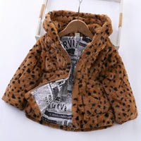 Winter Girl's Fleece Leopard Print Coat, Casual Hooded Jacket For Kids