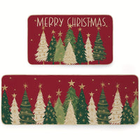 Merry Christmas Kitchen Mats Set Of 2, Red Xmas Tree Winter Farmhouse Style Home Kitchen Decorations Rugs For Floor- 17x29 And 17x47 Inch BT007