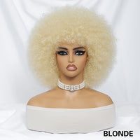 Short Afro Wigs For Women Blonde 10 Inch Afro Curly Wig With Bangs 70s Large Bouncy Soft Synthetic Female Wigs For Party Cosplay