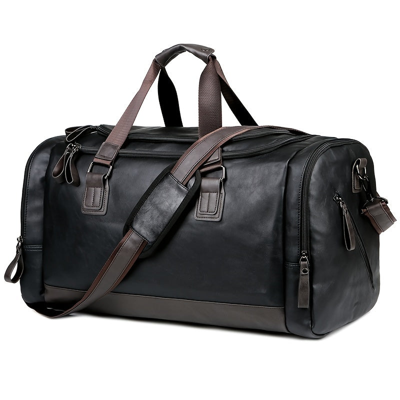 Men'S Genuine Travel Duffel Bag - Adjustable Shoulder Straps, Multiple Compartments, Durable & Stylish for Weekends, Trips & Daily Use (Black), Luggage for Travel, Secure Zipper Closure
