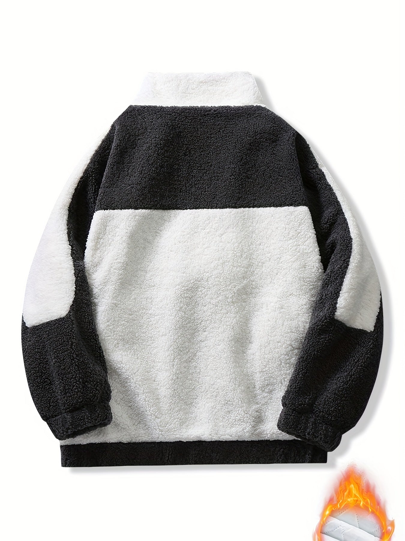 Warm Plush Fleece Jacket, Men's Casual Color Block Stand Collar Jacket Coat For Fall Winter