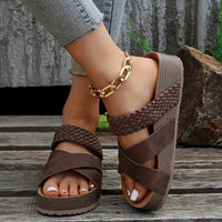Women's Braided Cross Strap Platform Slides - Comfy Open Toe Sandals for Casual Summer Beach Outings, Breezy Outdoor Wear