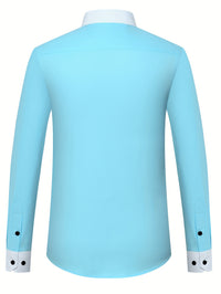 Chic Spring/Fall Men's Casual Shirt - Contrast Collar, Color Block, Long Sleeve, Easy Care, Perfect for Weekend