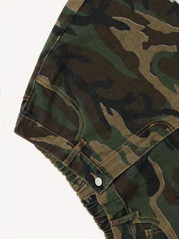 Women's Plus Size Casual Camouflage Denim Shorts, Frayed Hem, High-Waisted Summer Fashion, Camo Pattern, Streetwear Style