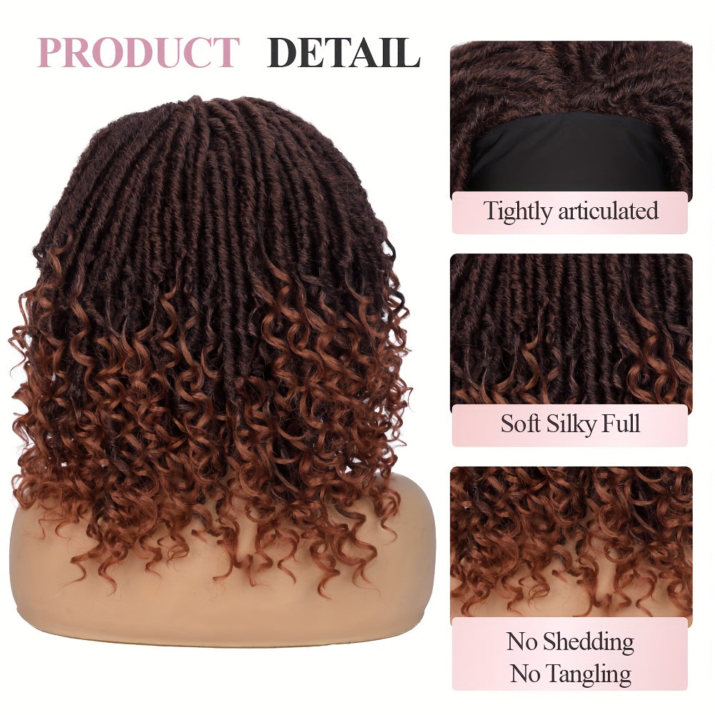 Headband Wig Headband Dreadlock Curly Hair Synthetic Wig Locs Crochet Hair Dark Brown/ Black/ 99J Ginger Color Crochet Twist Braids Hair Wigs Afro Curly Synthetic Hair Braiding Wig African Hairstyle For Women