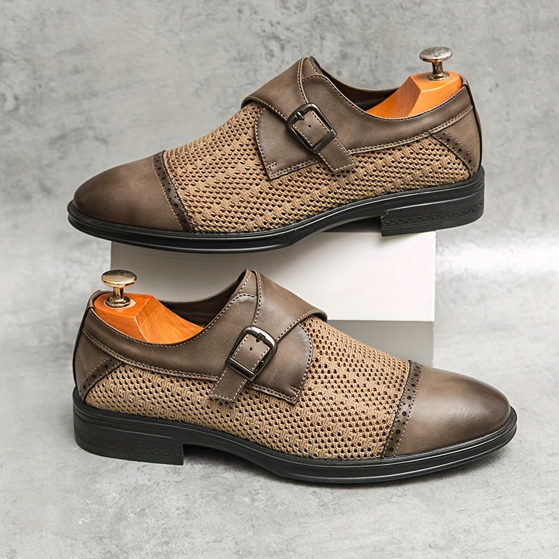 Men's Mesh Breathable Cap Toe Monk Shoes, Comfy Non Slip Casual Durable Rubber Sole Walking Shoes, Men's Footwear