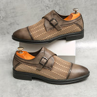 Men's Mesh Breathable Cap Toe Monk Shoes, Comfy Non Slip Casual Durable Rubber Sole Walking Shoes, Men's Footwear