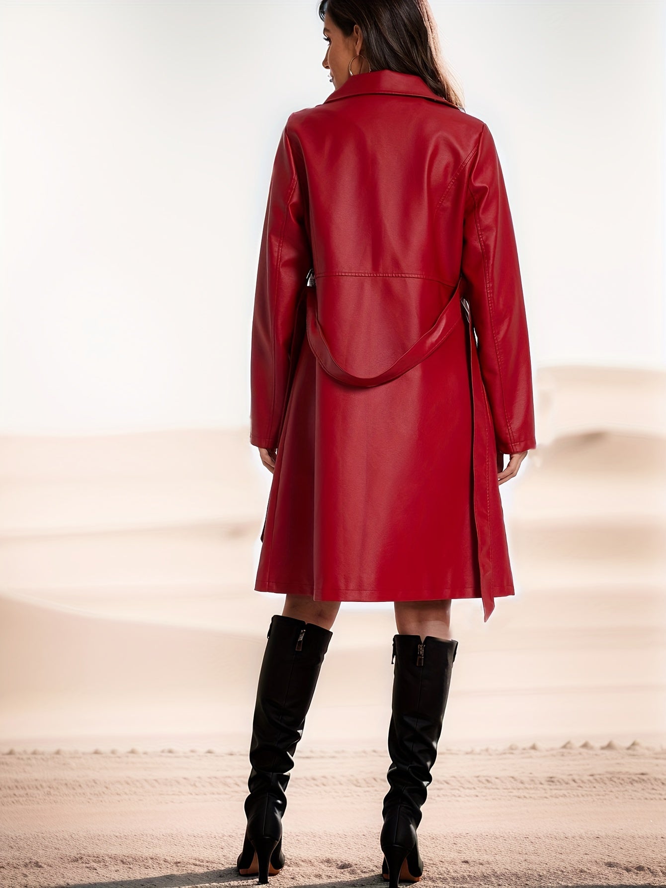 PU Leather Lapel Coat, Casual Long Sleeve Versatile Outerwear, Women's Clothing