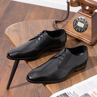 Men's Solid Colour Top Grain Leather Plain Toe Oxford Shoes, Comfy Non Slip Durable Rubber Sole Lace Up Formal Shoes, Men's Footwear