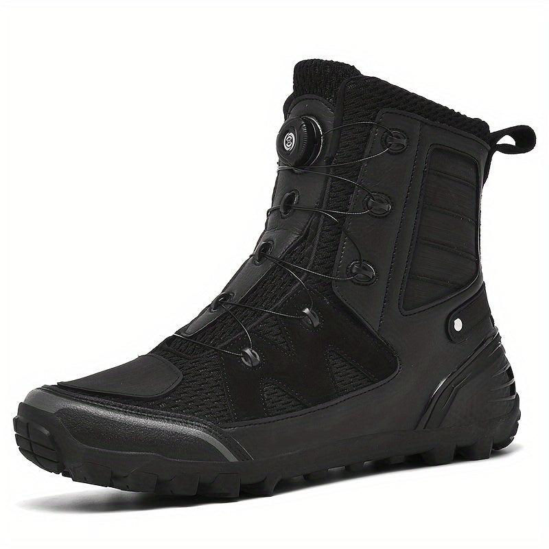 Men's Professional High Top Motorbike Boots With Adjustable Rotating Buckle, Comfy Non Slip Durable Microfiber Upper Rubber Sole Shoes, Men's Footwear