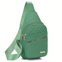 Large Capacity Chest Bag for Women - Adjustable Embroidered Crossbody Bag with Zipper Closure, Polyester Lining, Foldable, and Random Printing - Urban Solid Color Nylon Bag with Comfortable Strap