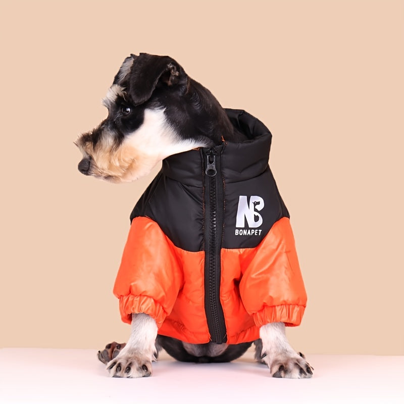 Thick Padded Winter Warm Dog Coat, Reflective Letter Graphic Jacket With Zip Up For Cold Seasons